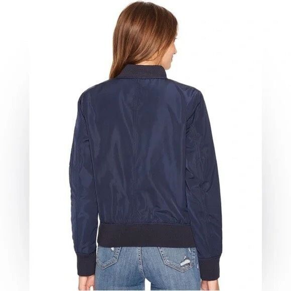 Levi's Iconic‎ Bomber Flight Jacket Water Resistant Nylon Zips Navy Small - Picture 2 of 16